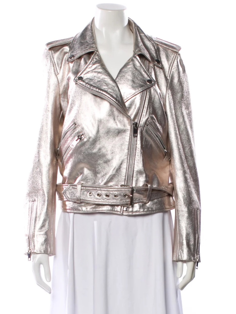 Walter Baker Silver Metallic leather Moto Jacket - Women's